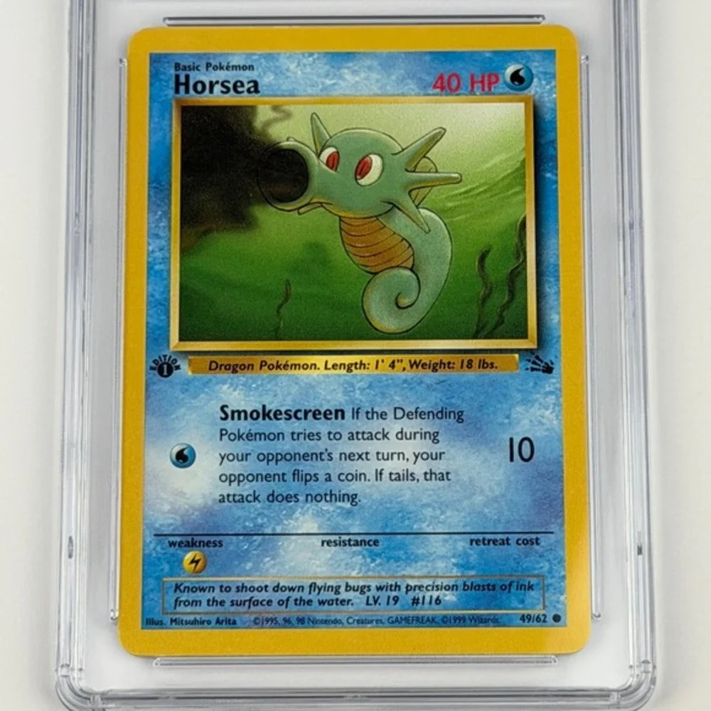 Pokemon Horsea 1st Edition Fossil 49/62 CGC 9 Mint Blue Label TCG 1999 WotC Vtg